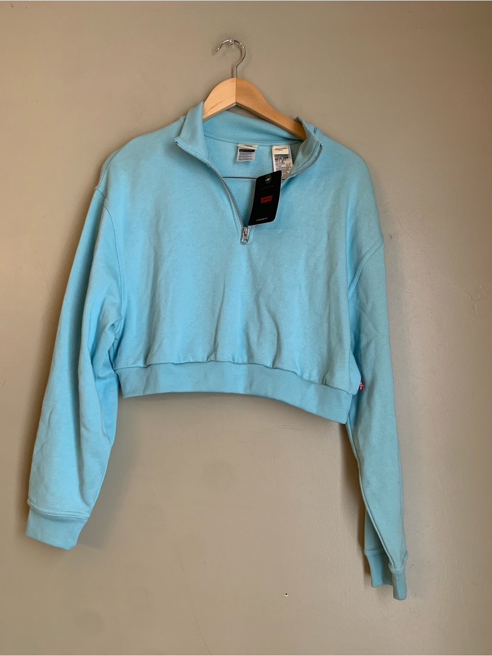 Levi's Cosmo 1/4 Zip Cropped Sweater Sweatshirt Porcelain Blue Sz Women's S NWT